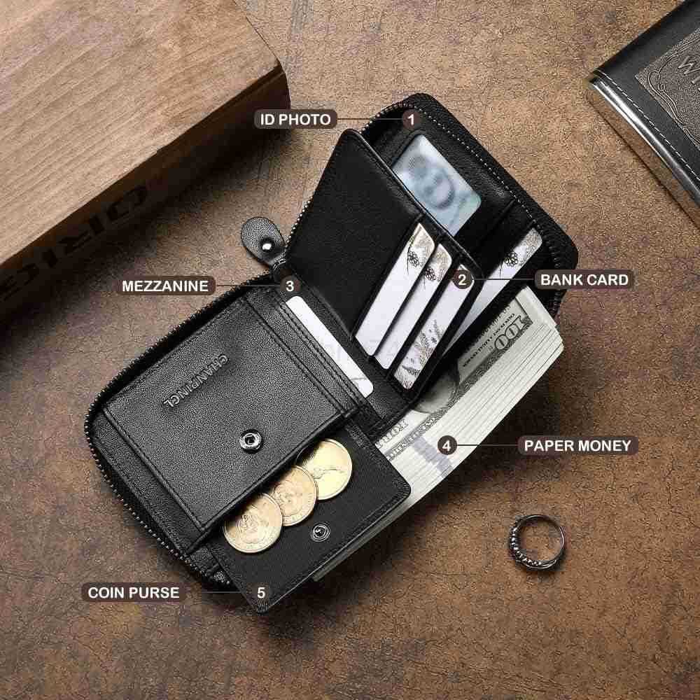 Mens Genuine Leather Zipper Wallet RFID Secure Large Capacity Double Fold Multicard Leather Wallets for Men and coin purseZ250910