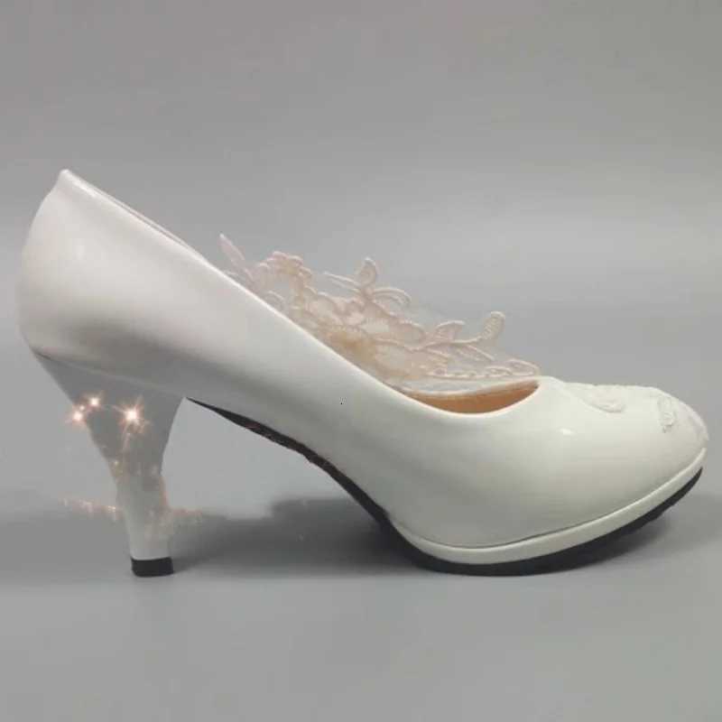 Spring new roundtoe waterproof platform lace rhinestone lowheel wedding shoes thin highheeled dress largesize womens shoes W250910