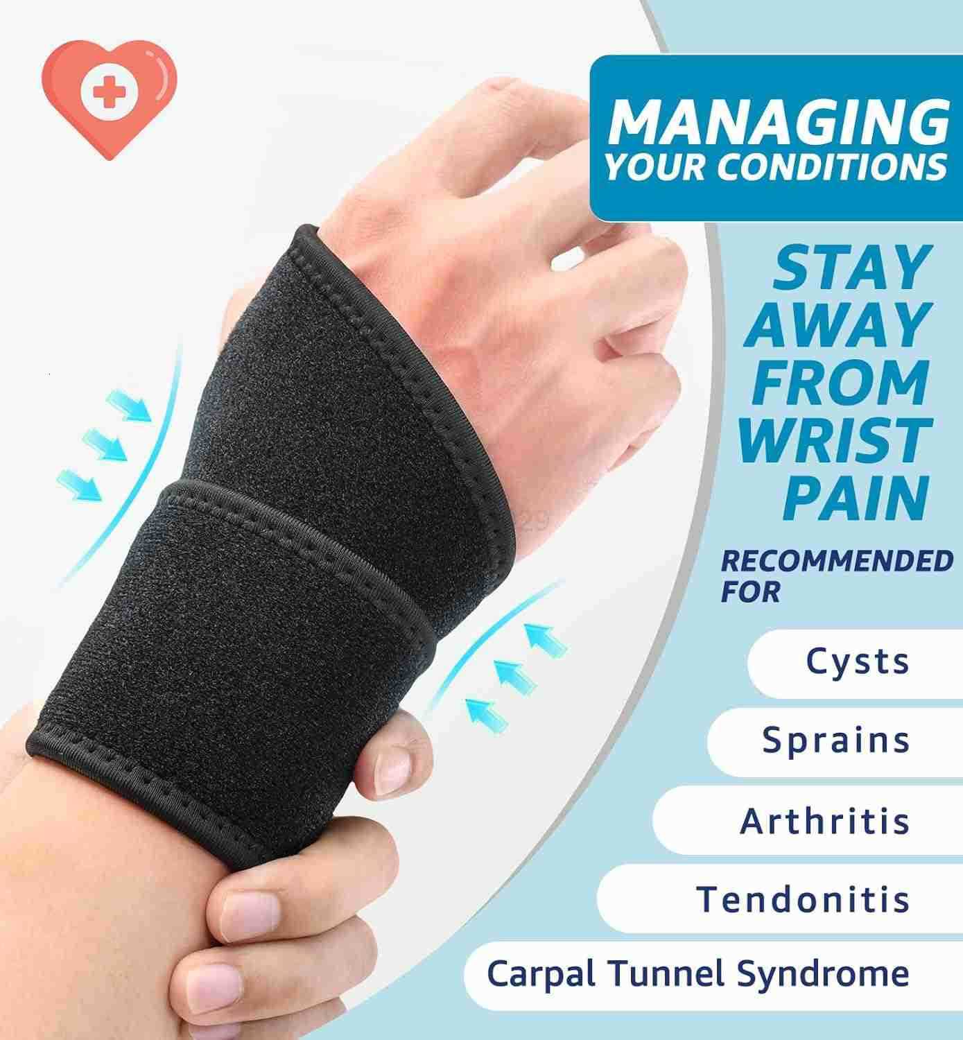 2 Pack Wrist Brace Wrist Wraps for Carpal Tunnel Arthritis Tendonitis Sprains Pain Relief Wrist Compression Straps for Workout Sports Day Night Suppor