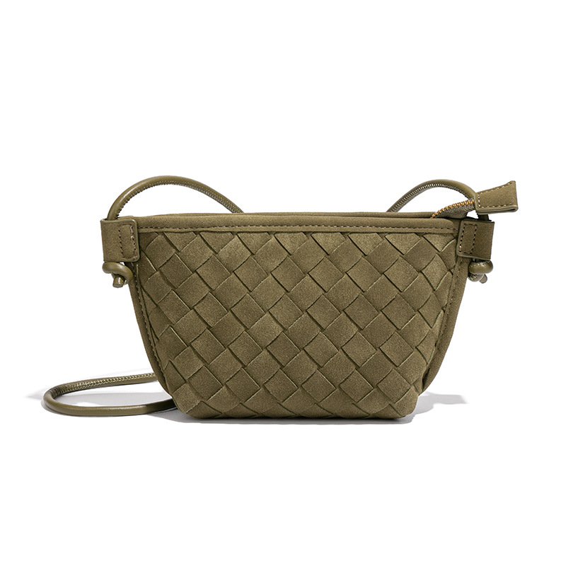 Designer Frosted Material Suede Shoulder Crossbody Vintage Fashion Hundred New Handmade Weaving Small Square Evening Bag 01