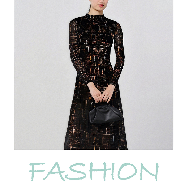 Skirts Women's Long Sleeve Mock Neck Bodycon Mini Dress with Abstract Print, Elegant Party Outfit