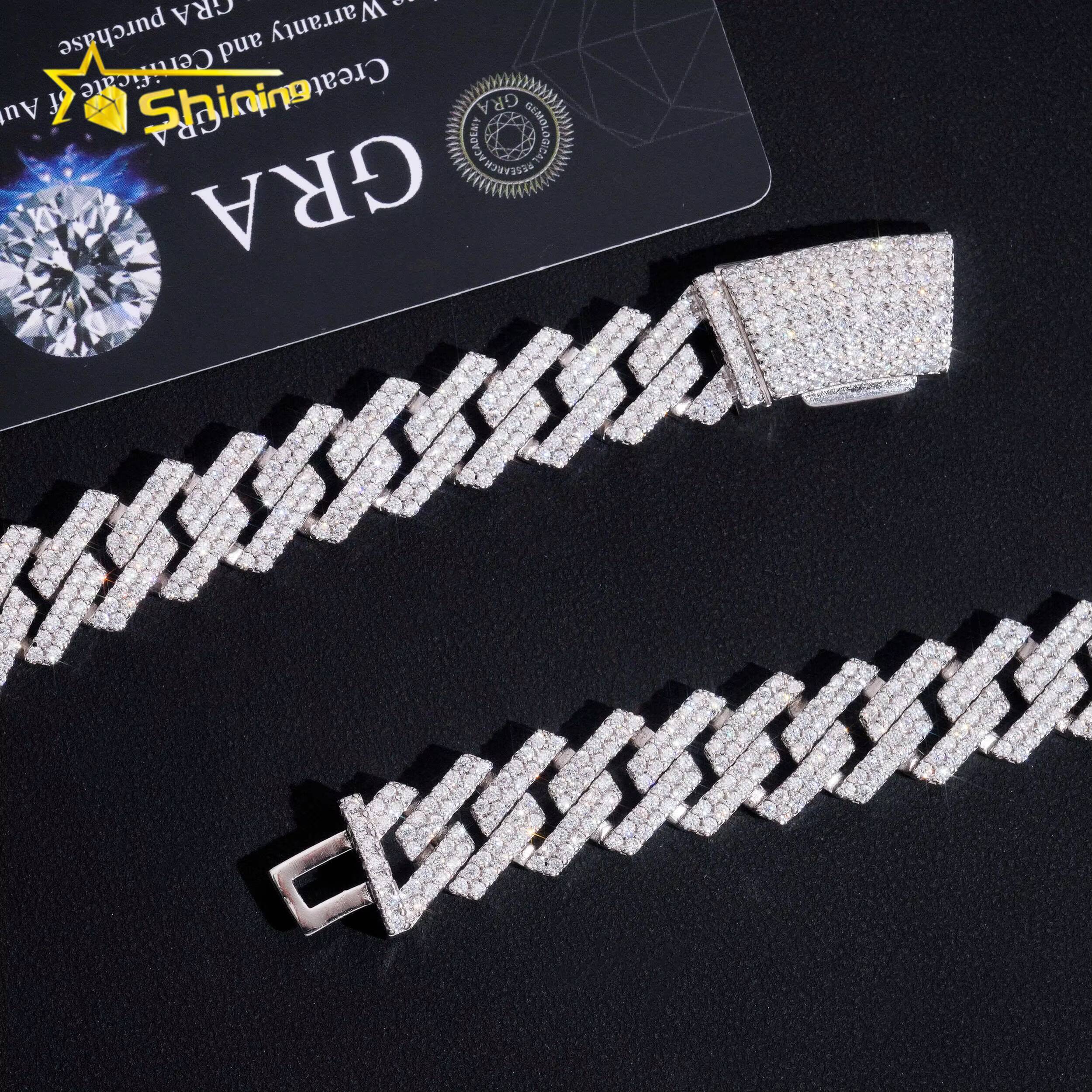 Sterling Silver 925 Shining Vvs Moissnaite Pass Diamond Test Iced Out Hip Hop Jewelry Moissanite 14mm Cuban Chain