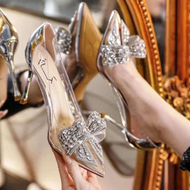 2025 Spring New Transparent High Heels Womens Stiletto Heels Pointed Toe Bow Fashion Sexy Single Shoes for Women Sandals W250910