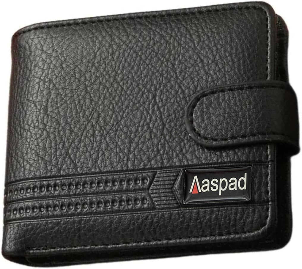 Wallet for Men Bifold Styles Fasten with Leather Belt Button Larger Capacity Multiple Card Slots with Coin PackeTCard Photo Holder Zipper wallets with