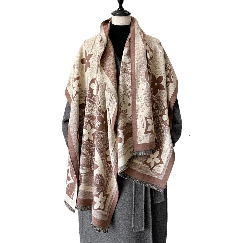 New Five-Pointed Star Imitation Cashmere Scarf for Women, Fashionable Paris Eiffel Tower, Autumn and Winter Warm Long Shawl, Thickened