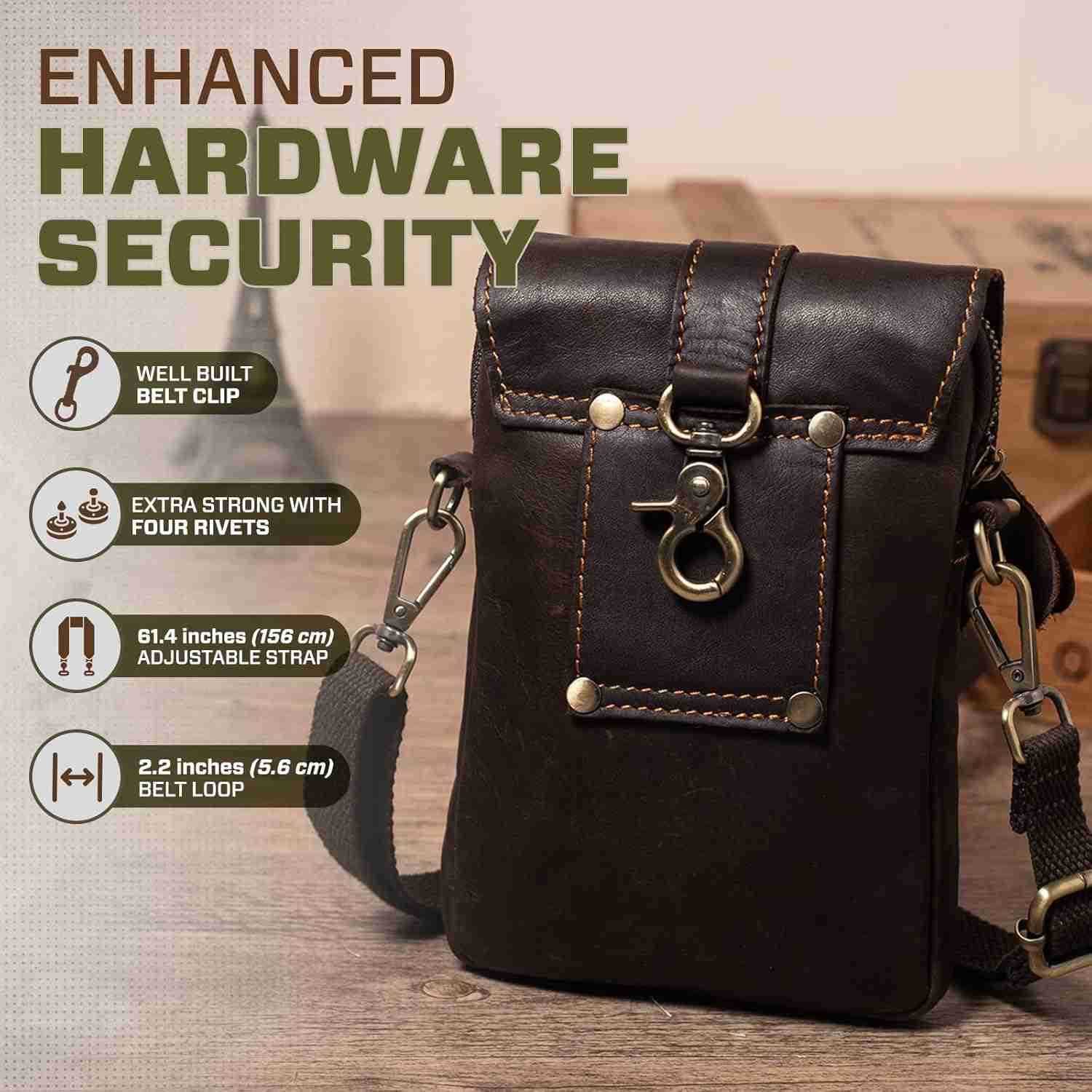 Genuine Leather Phone Pouch for Belt Small Men Bag Crossbody Purse Cell Phone Holster Holder Case with Belt Clip Fits for iPhone 16 Pro Max 15 Pro Max