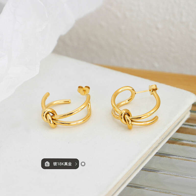 Simple Fashion Commuting Elegant Titanium Steel Knotted Personality C-shaped Earrings Studs for Women Best Friend Accessories