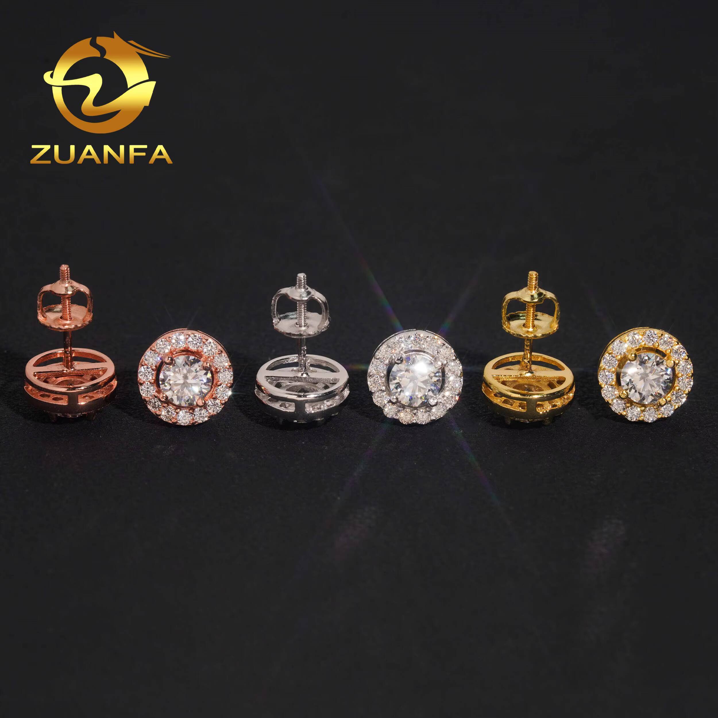 Fashion Round Halo Earrings Cluster Moissanite Diamond 925 Sterling Silver Iced Out Moissanite Screw Back Earrings