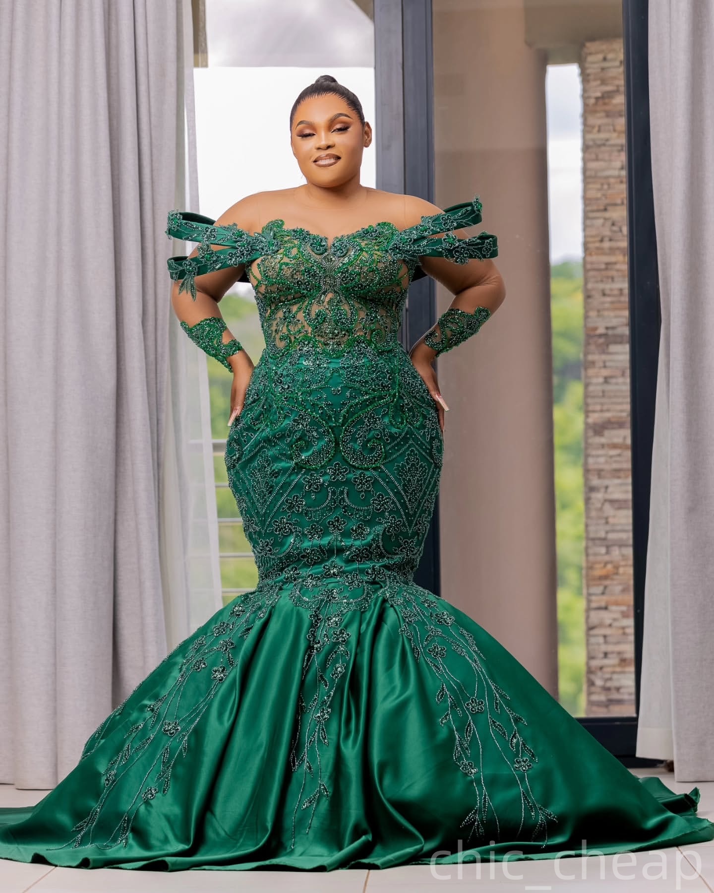Mermaid Dark Green Prom Dresses 2025 Sheer Neck Sequined Lace Evening Formal Party Second Birthday Engagement Gowns Plus Size Dress For Special Occasi