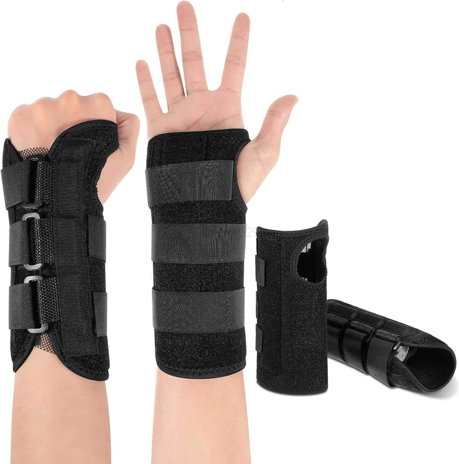 2 Pack Carpal Tunnel Wrist Brace Night Wrist Sleep Support with Metal Splint Adjustable Compression Strap for Women Men Tendinitis Sports Sprained Pai