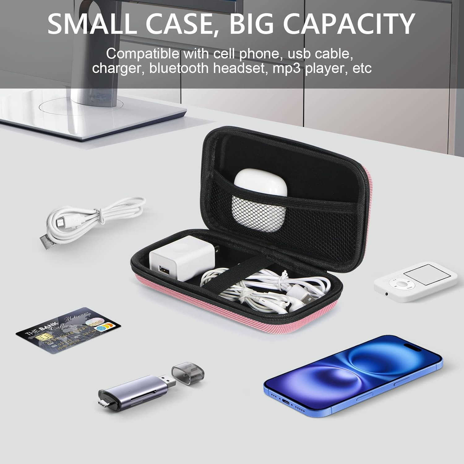 Cell Phone Carrying Case Portable Hard EVA Charger Case High Protection Small Zipper Travel Pouch Storage Bag Electronic Organizer for Battery GPS Har