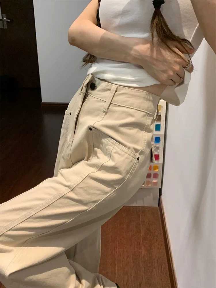 Botvotee Retro American Beige Denim Jeans for Women streetwear baggy High Waisted Flare 1950s1960s Jeans Vintage Cargo Pants Z250910