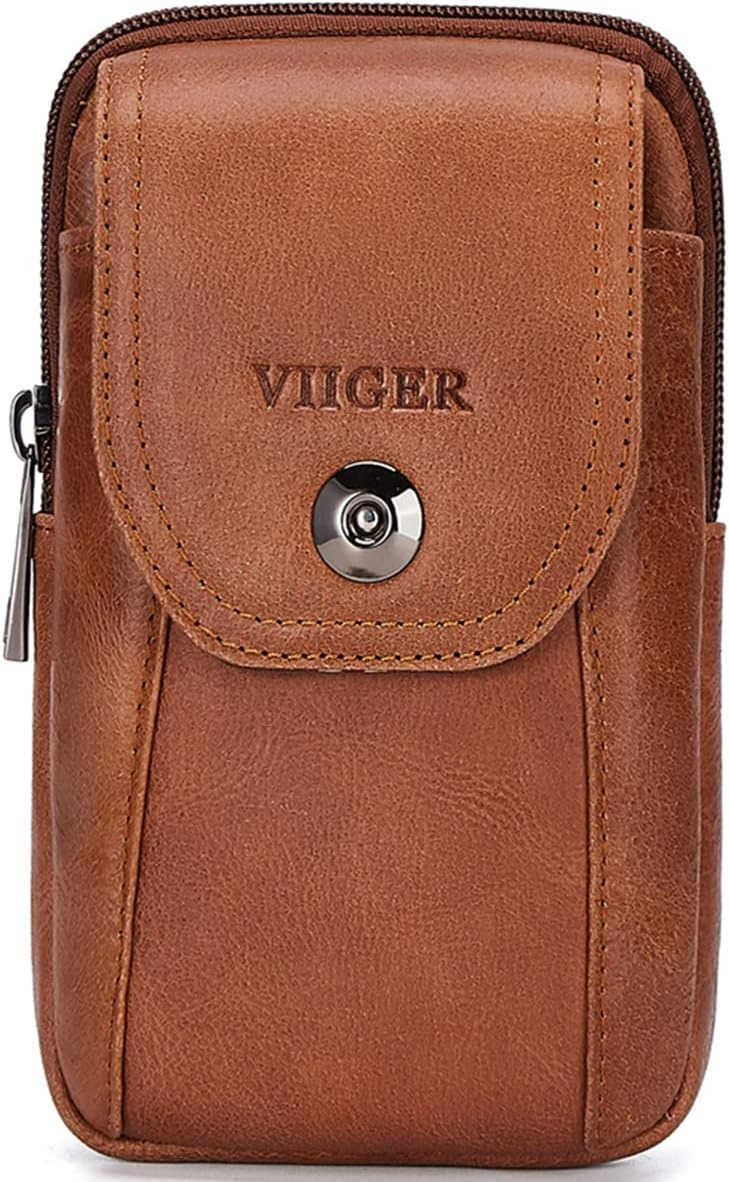 Genuine Leather Cell Phone Holster Magnetic Cover Belt Clip Pouch Compatible for iPhone 16 Pro Max Case 15 Pro Max S25 Ultra with Belt Loop Crossbody 