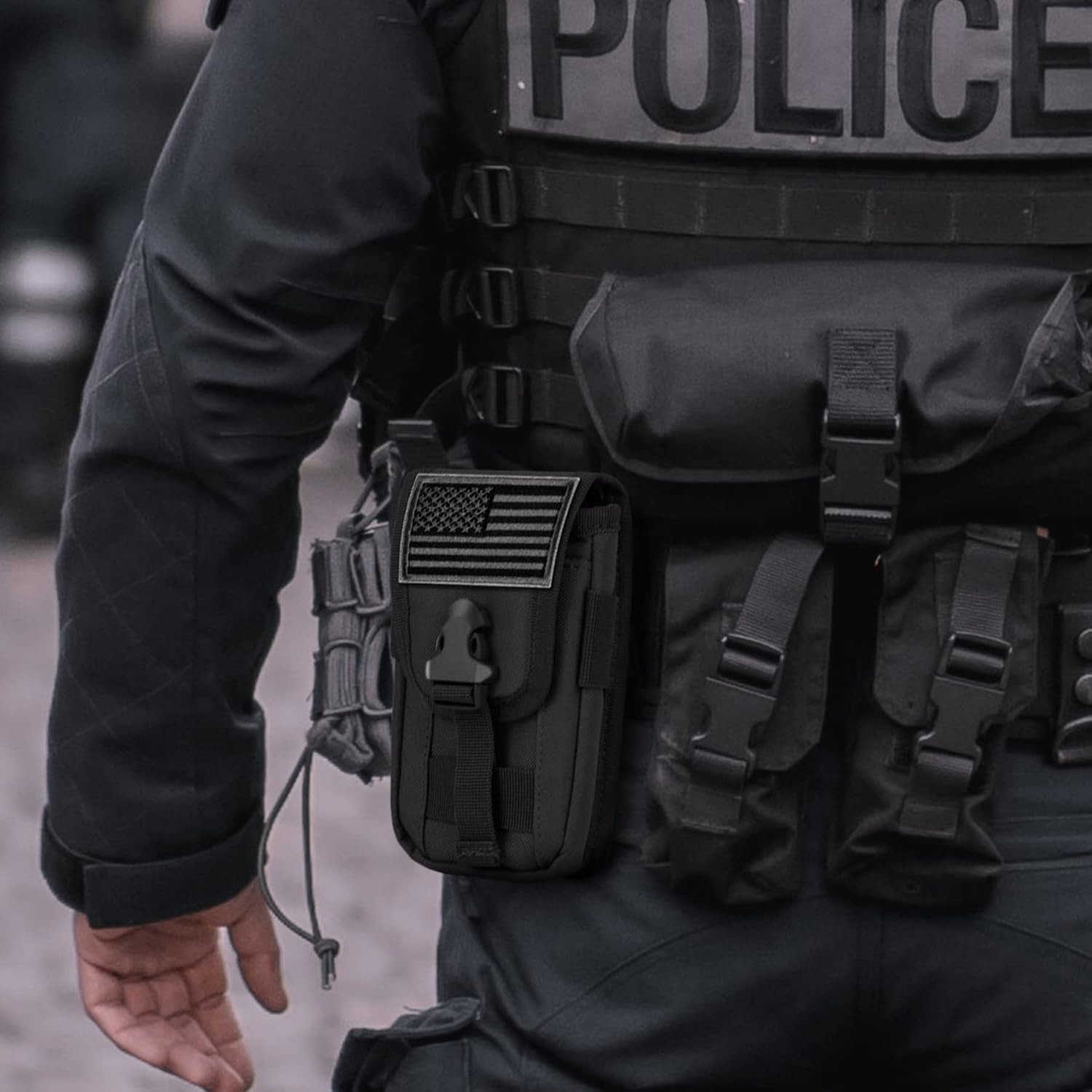 Tactical Phone Holster Pouch Tactical Smartphone Pouches Cellphone Case Molle Gadget Bag Molle Attachment Belt Holder Waist Bag for 4769 with US Flag 
