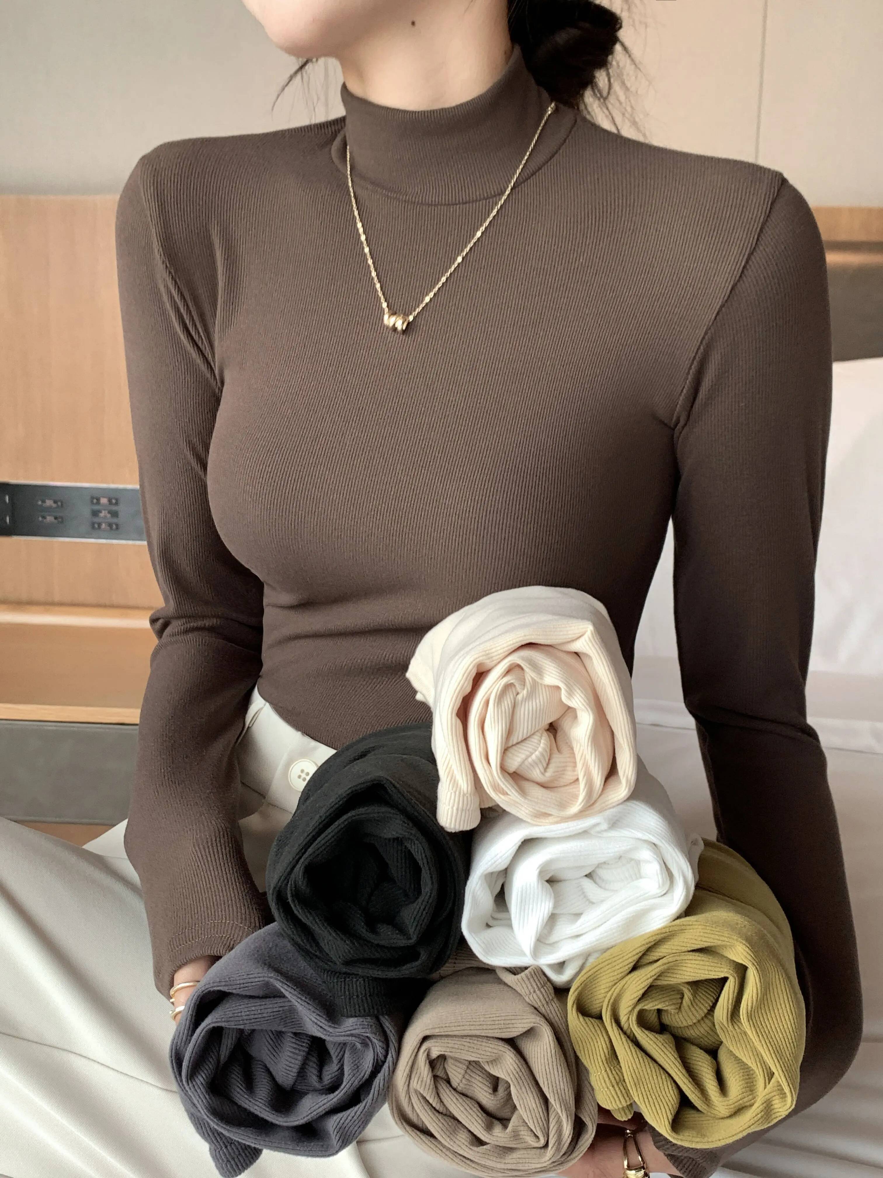 Women's Knitted Half-Turtleneck Pullover Sweater Elegant Korean Fashion Long-Sleeve Top Slim Fit Thermal Jumper Casual Knitwear dongdumaoyi