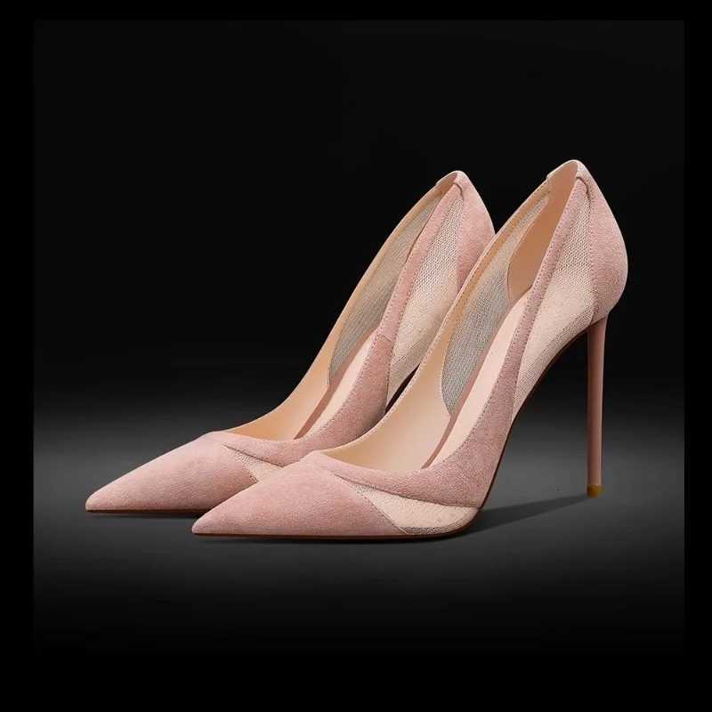 2025 Spring New Patchwork Mesh Silver High Heels For Women Pointy Shallow Mouth Temperament Slim Heel Shoes Wedding Pumps W250910