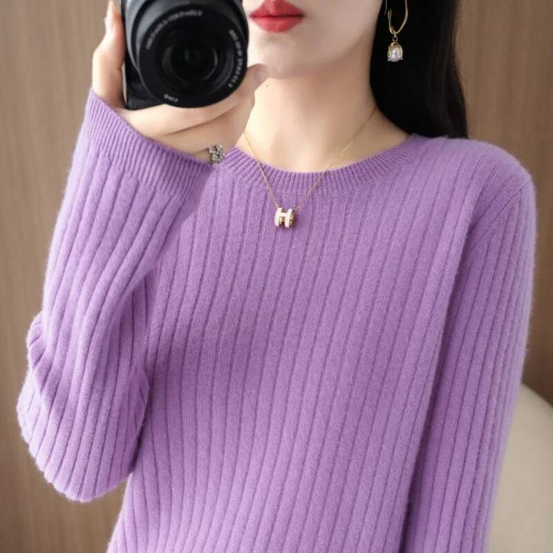 2025 Women Sweaters Autumn Winter Long Sleeve Pullovers O-neck Stripe Warm Pullover Korean Fashion Bottoming Shirts Loose Jumper dongdumaoyi
