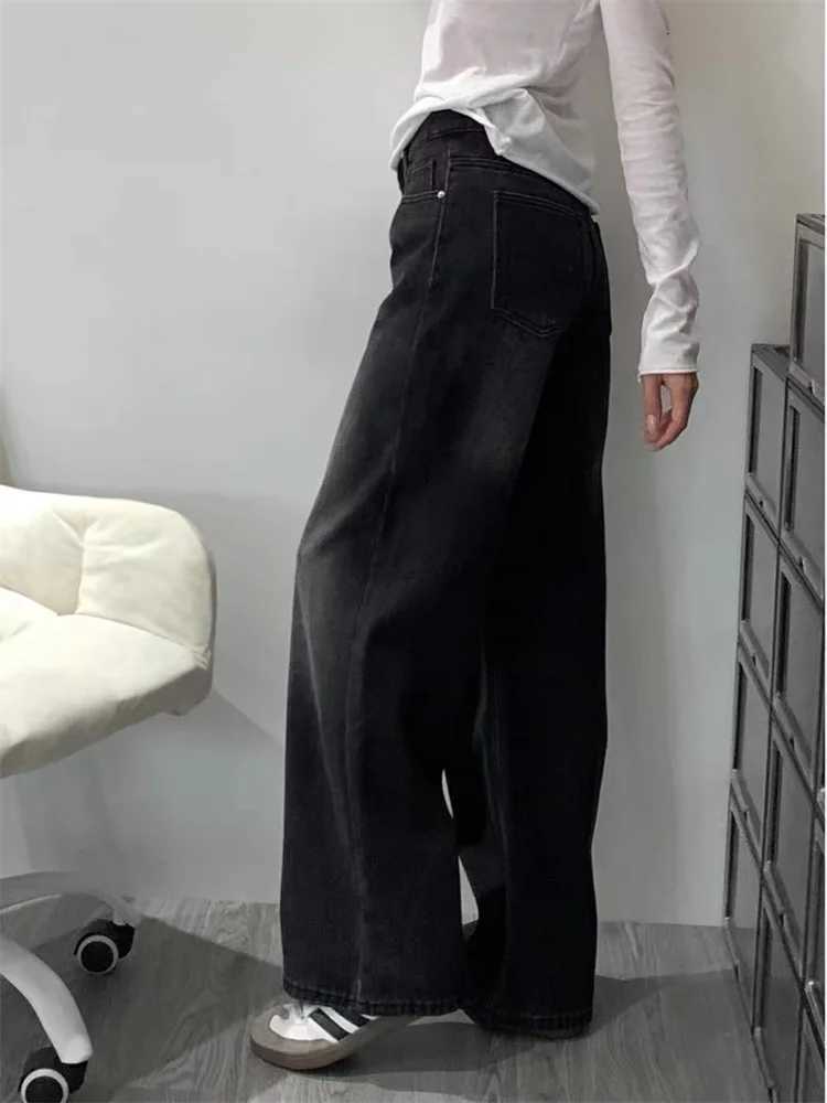 Botvotee Womens American Wide Leg Jeans High Waist Black Gray Denim Pants Straight Leg Oversized 90s Long Trousers Z250910