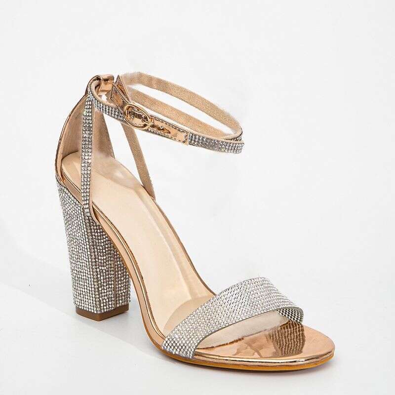 P92023 New Style Rhinestone Thick Buckle Strap Outdoor Fashion Sexy High-Heeled Sandals Heels