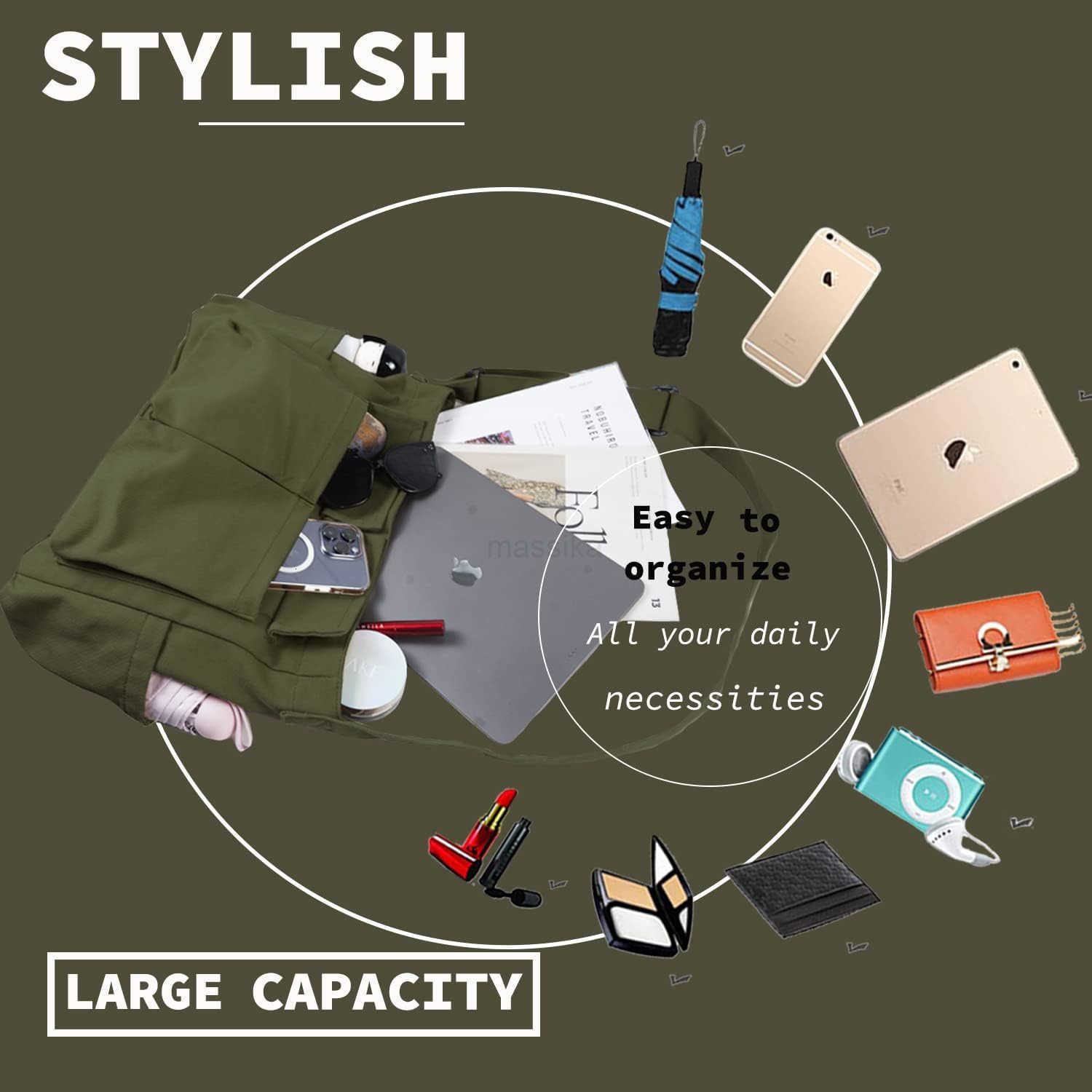 Canvas Messenger Bag Large Hobo Crossbody Bag with Multiple Pockets Casual Shoulder Tote Bag for Women and Men M250910