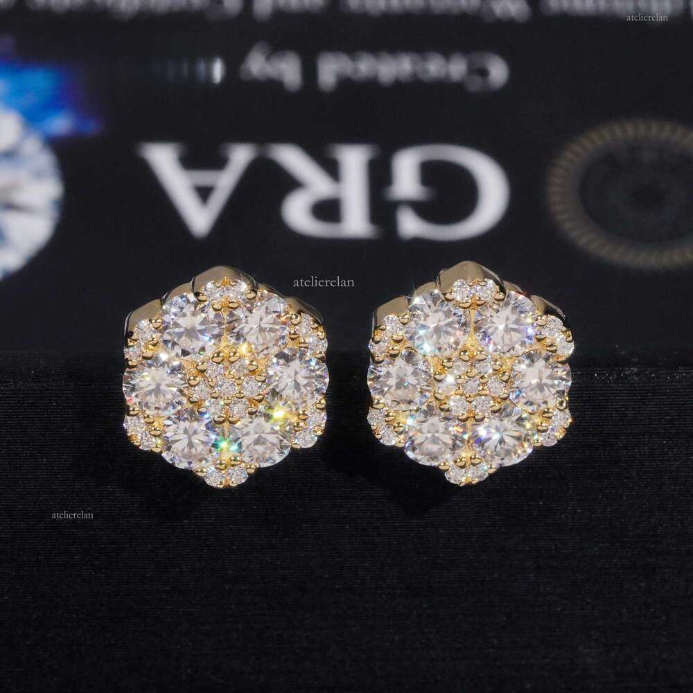 Fine Jewelry Flower Design Screw Back Ear Studs Iced Out Sterling Sier Gold Plated Moissanite Stud Earrings Ready To Ship