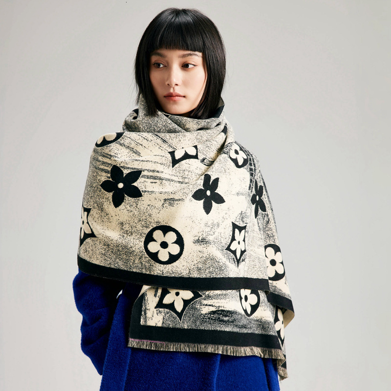 New Five-Pointed Star Imitation Cashmere Scarf for Women, Fashionable Paris Eiffel Tower, Autumn and Winter Warm Long Shawl, Thickened