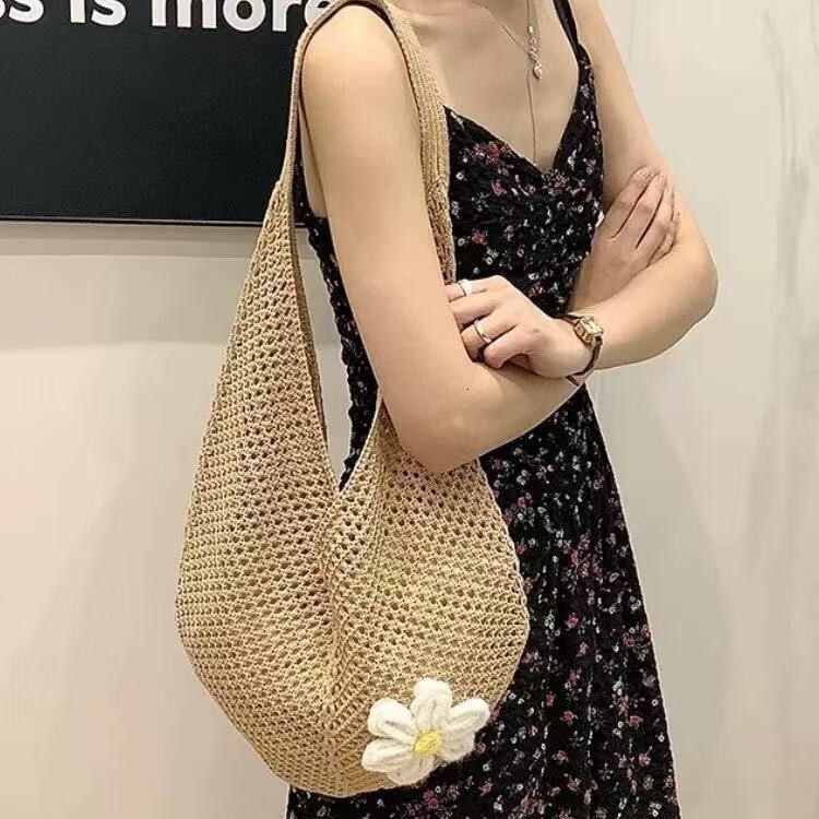 Luxury Bag Free Shipping Designer Bag Original High Quality Woven Bag For Women New Knitted Hollow Single Shoulder Lazy Style Beach Vacation Bag