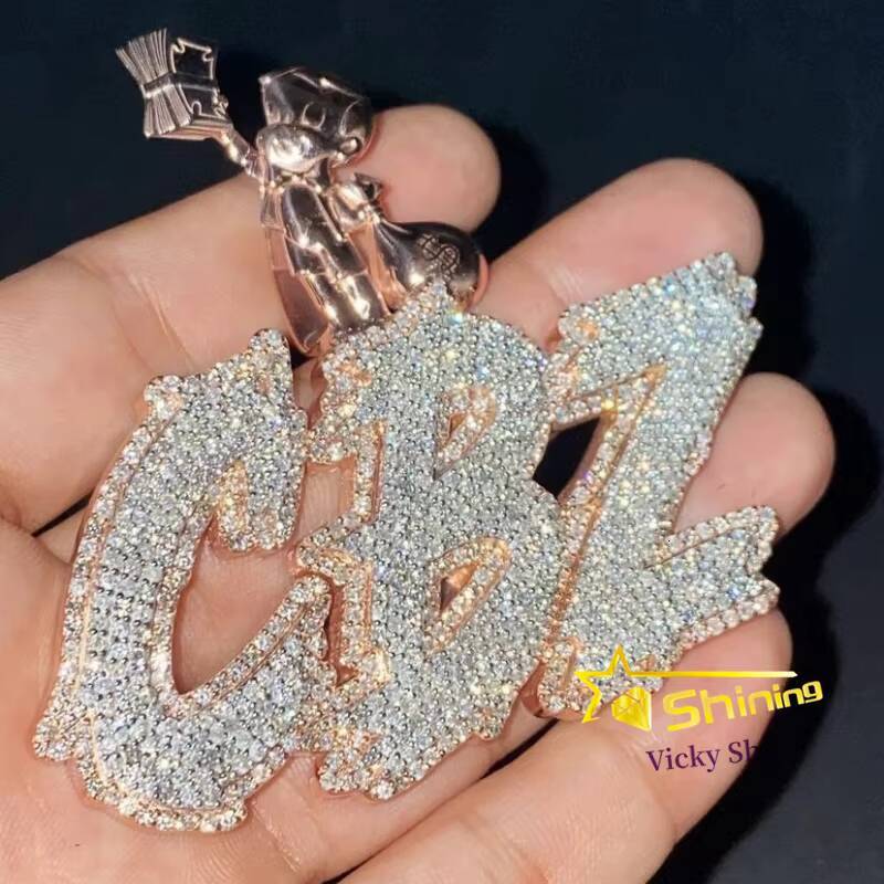 Rapper Jewelry Customized Iced Out Name Pendant Moissanite Hip Hop Jewelry Men Women 925 Silver VVS Moissanite Pendant