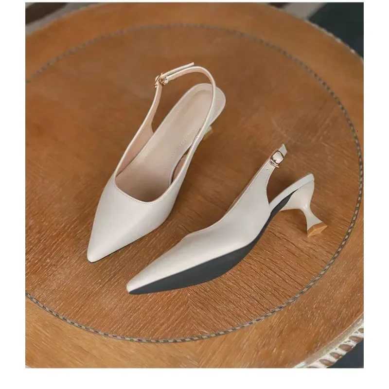 New Womens Sandals Pointed Toe Slingbacks Pumps Wedding Shoes Low Heels Dress Shoes Slip on Black Women Shoes W250910