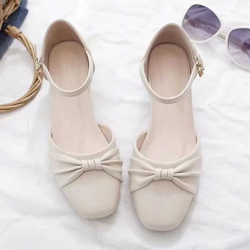 2024 Baotou Sandals Womens Summer Thick Heels New Middle Heel Single Shoes Square Head Versatile Matching Skirt Sandals W250910