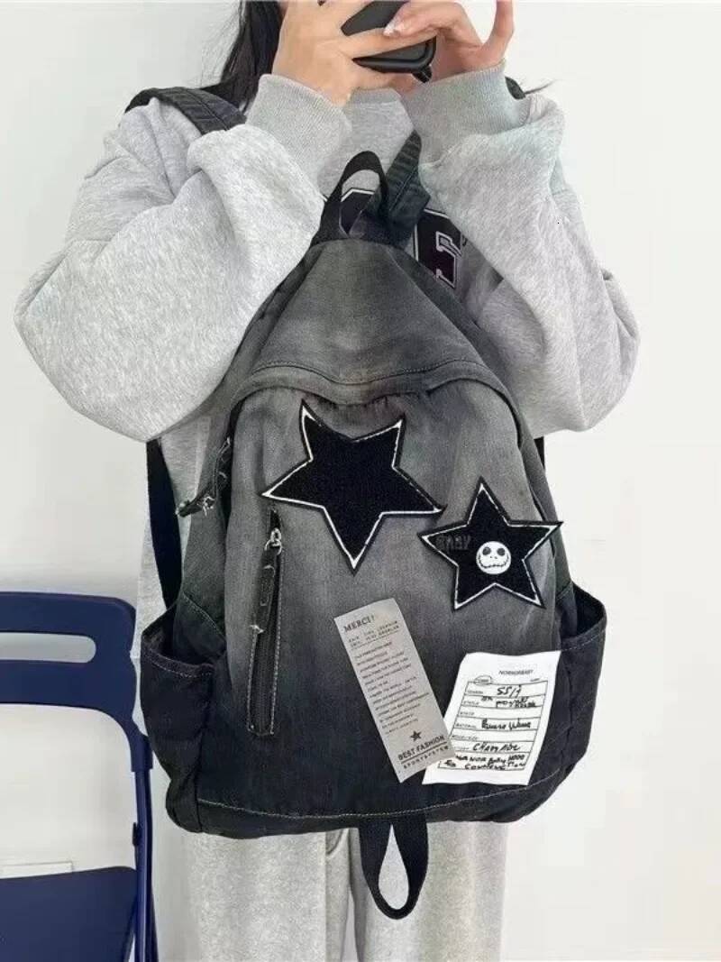 Y2k Bag Teenage Fashion Canvas Casual Backpacks Popular Trendy Five Star School Bags Summer All Match Cool Rucksack Bolsa Mujer high-quality