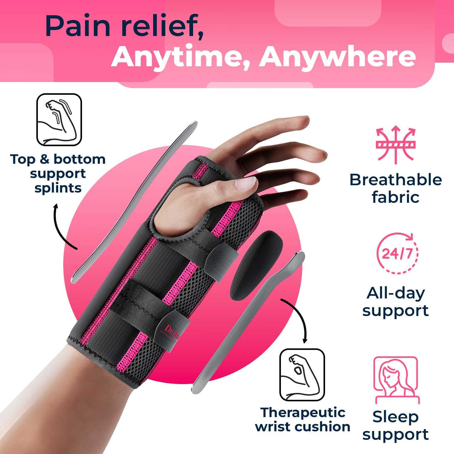 Adjustable Wrist Brace Night Support for Carpal Tunnel FSA HSA Eligible Doctor Developed Upgraded with Double Splint Therapeutic Cushion Hand Brace Fo