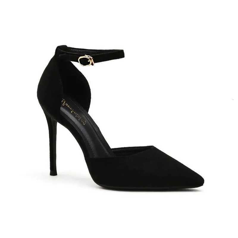 Spring and Autumn High Heel Women 2024 New Versatile Thin Heel Professional L Pointed Black Buckle Strap Single Shoe Women W250910