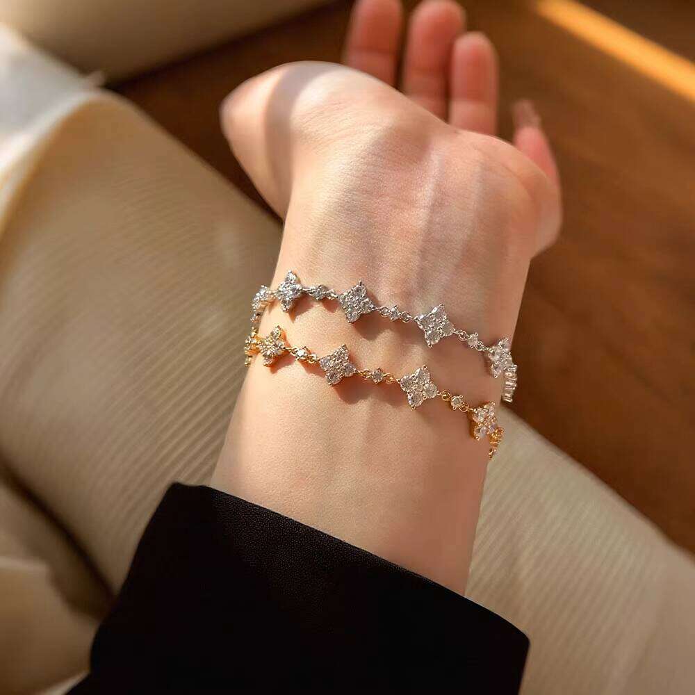 Sier Moissanite 4-leaf Clover Bracelet Hypoallergenic Lucky Charm Jewelry for Women
