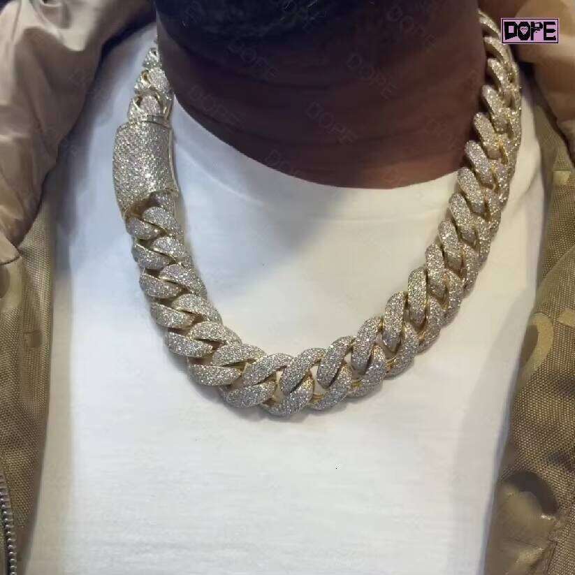 Hiphop 20mm Pure Sier Iced Out Heavy Miami Moissanite Cuban Chain