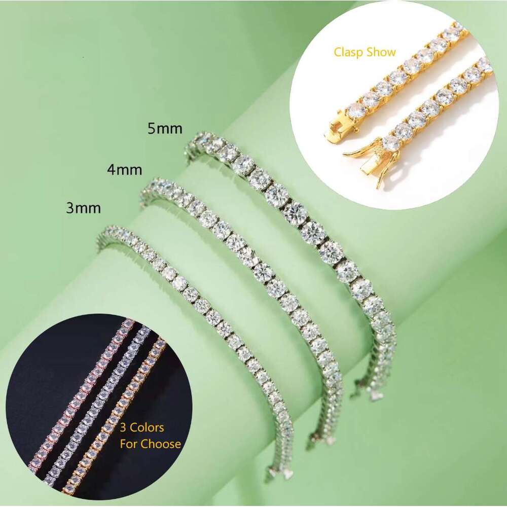 Sier D VVS Iced Out Dia Bracelet Gold Plated 3 -6.5mm Moissanite Tennis Chain