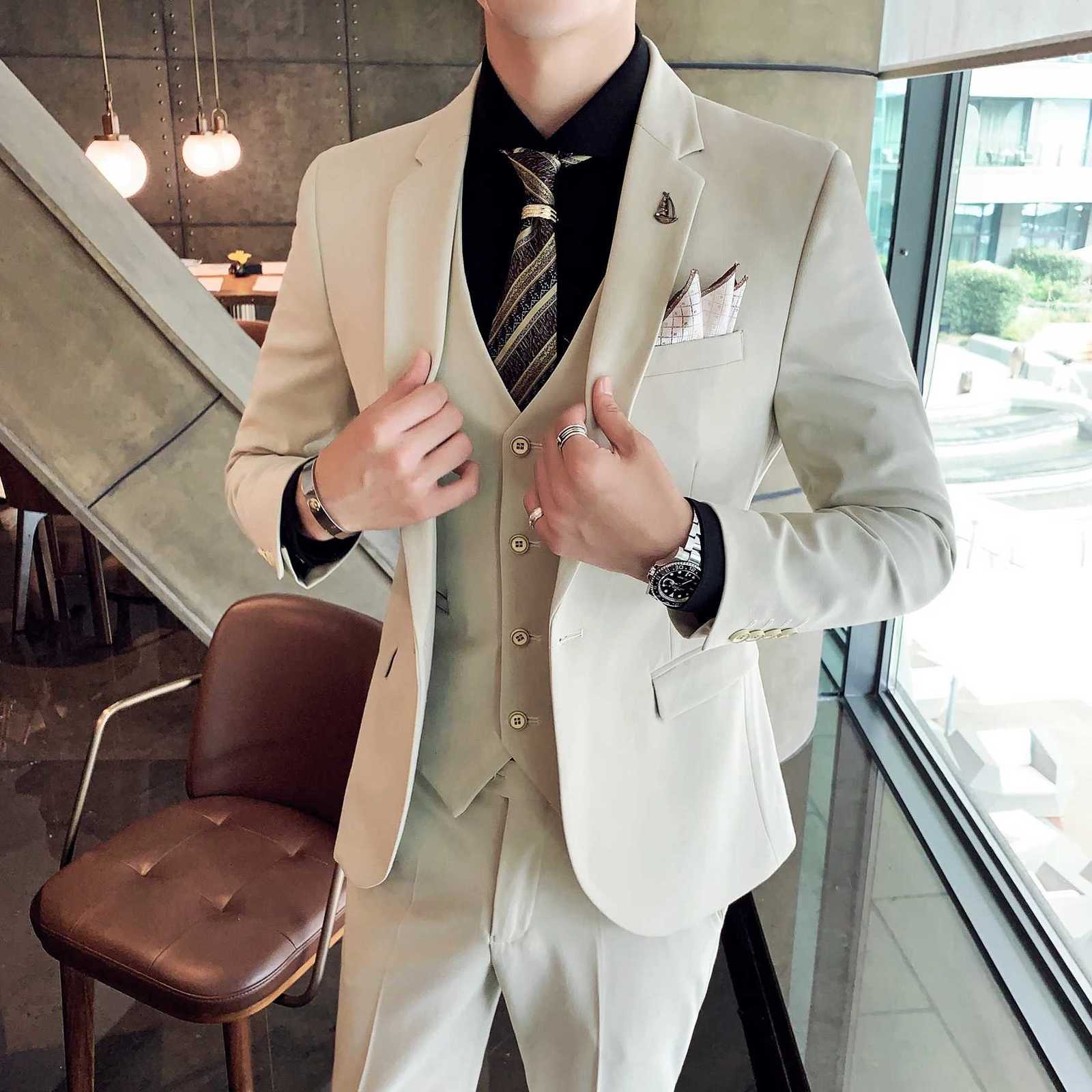 Mens 2025 ThreePiece Suit Set Casual Business Wedding Banquet Outfit Handsome M4XL Stylish Combination with Vest And Trousers W250910