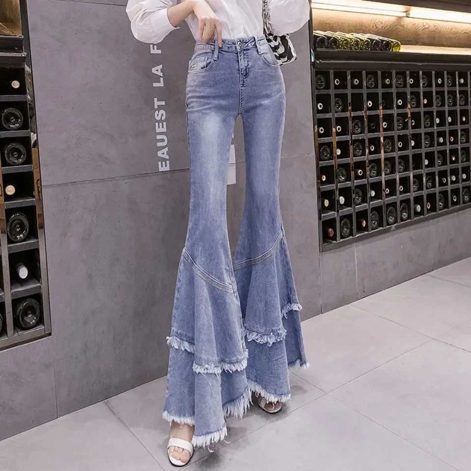 Spring Womens Jeans Skinny Burr Denim Flared Pants High Waist Femme Bell Bottom Boyfriend Plus Size Jeans Pantolon 2025 New Z250910