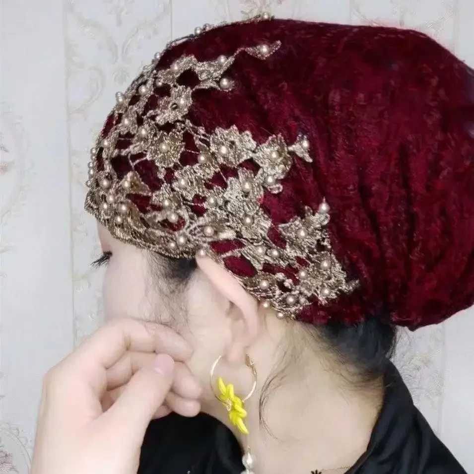 Ladies Personality Ethnic Beaded Hat Gauze Scarf scarf New Fashion scarf Plover Hat Ladies Baotou Hat T003 G250910