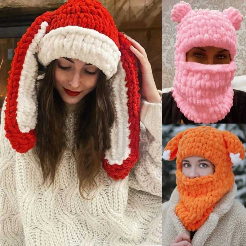 Winter Cartoon Knitting Hat Cute Animal Ear Cosplay Hat Outdoor Sport Hat Woolen Cs Windproof Heaear Balaclava Photo PropsXJ250910