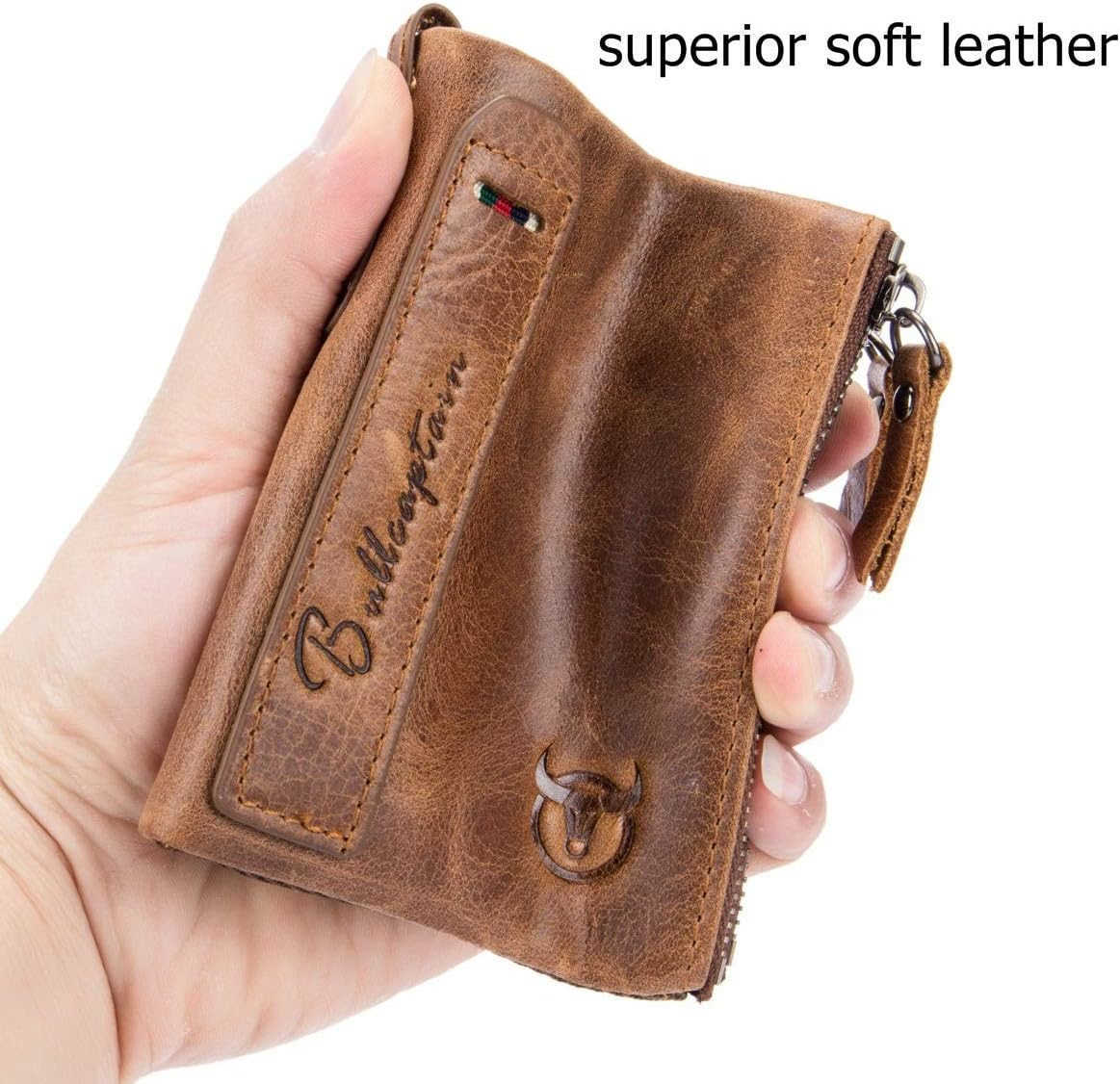 Genuine Leather Wallet for Men Vintage Bifold with Double Zipper Pockets BrownZ250910