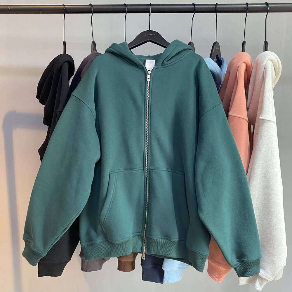 Oversized Unisex Blank Men's Heavyweight Wool Short Zipper Hoodie