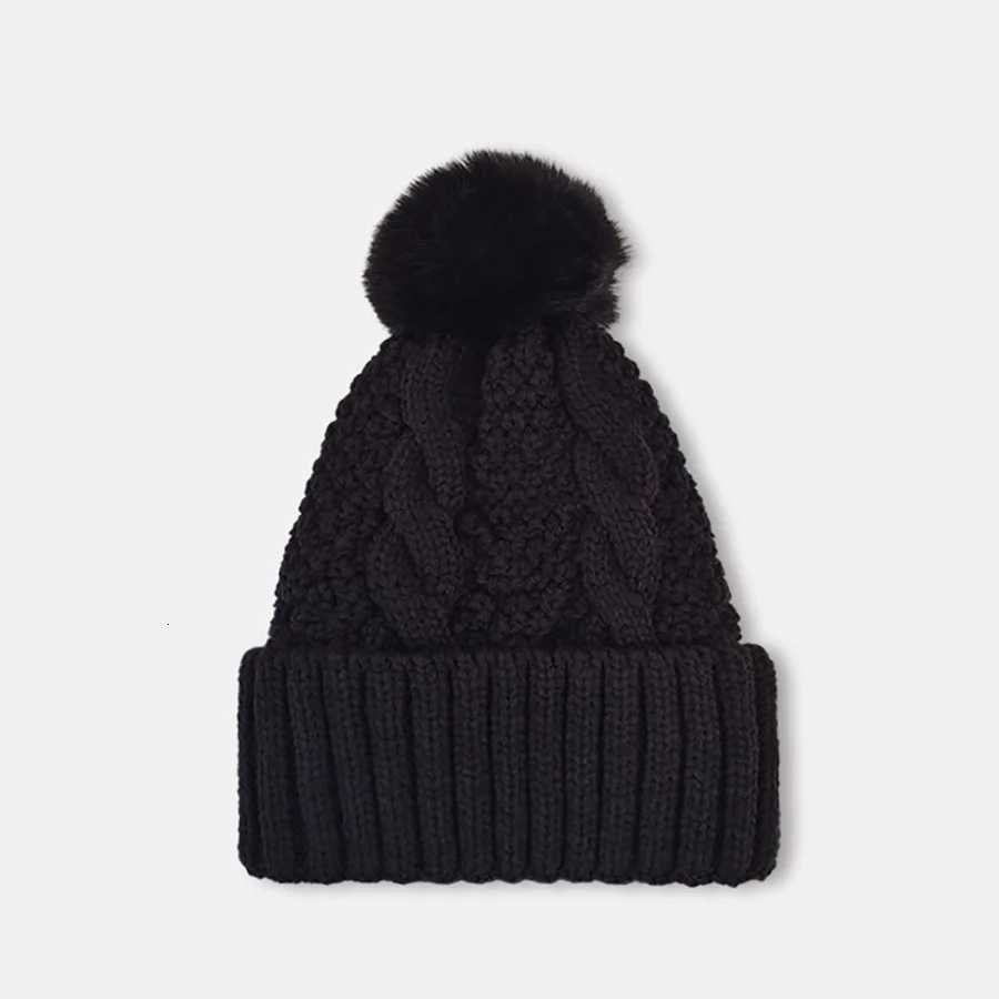 Winter Windproof Knitted Hat with Pp Solid Color Thick Plover Beanie for Wen Girls Cold Weather Protection G250910