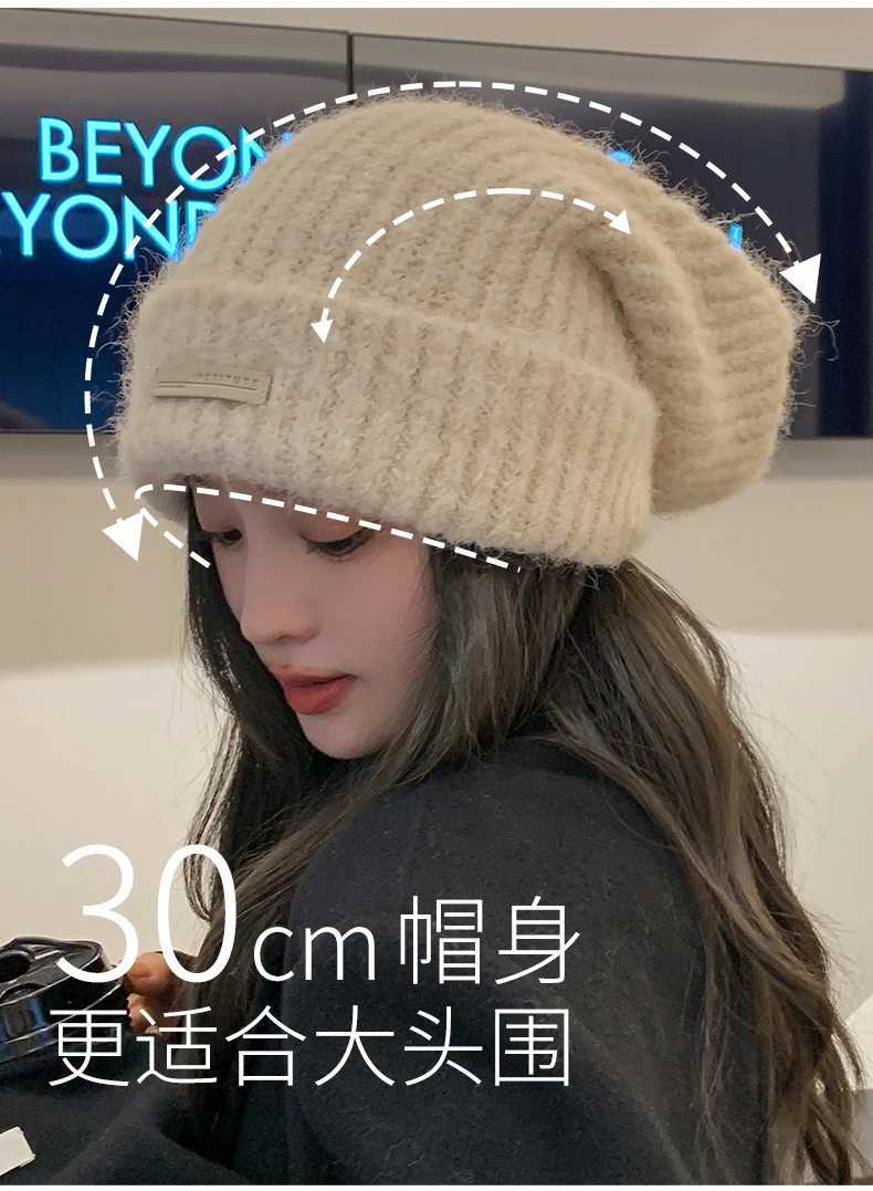 Wool Knitted Beanie Winter Warm Ear Fl C for Couple Oversized Slouchy Gray Unisex Thermal Cold WeatherXJ250910