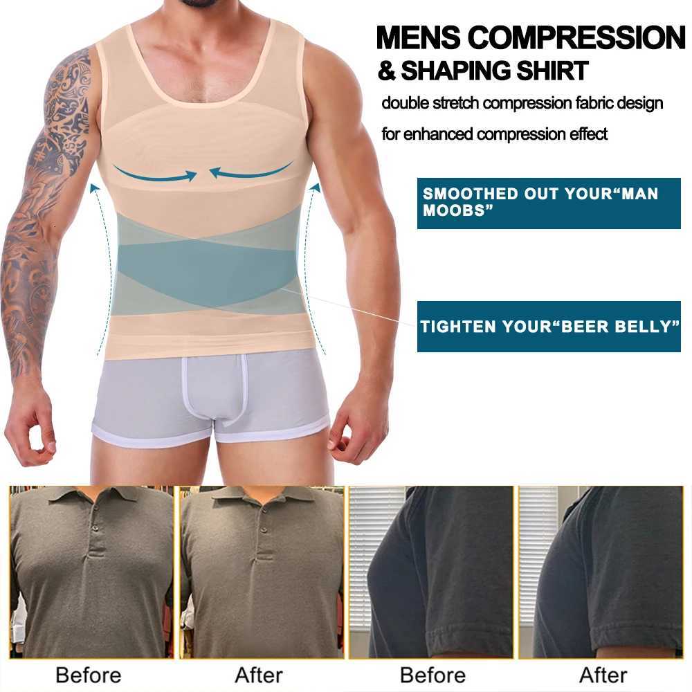 Mens Slim Waist Shaper Vest Abdomen Cross Sleeveless Top Black M3XL Nylon Breathable Sportswear Fitness Cross Ergonomic Nude W250910
