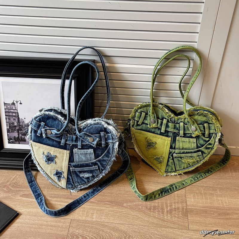 Vintage Women's Fashion Style Love Demin Single Underarm Bag Casual Versatile Cross Shoulder Handbag 250315 ddmywonder ddmywonder ddmywonder