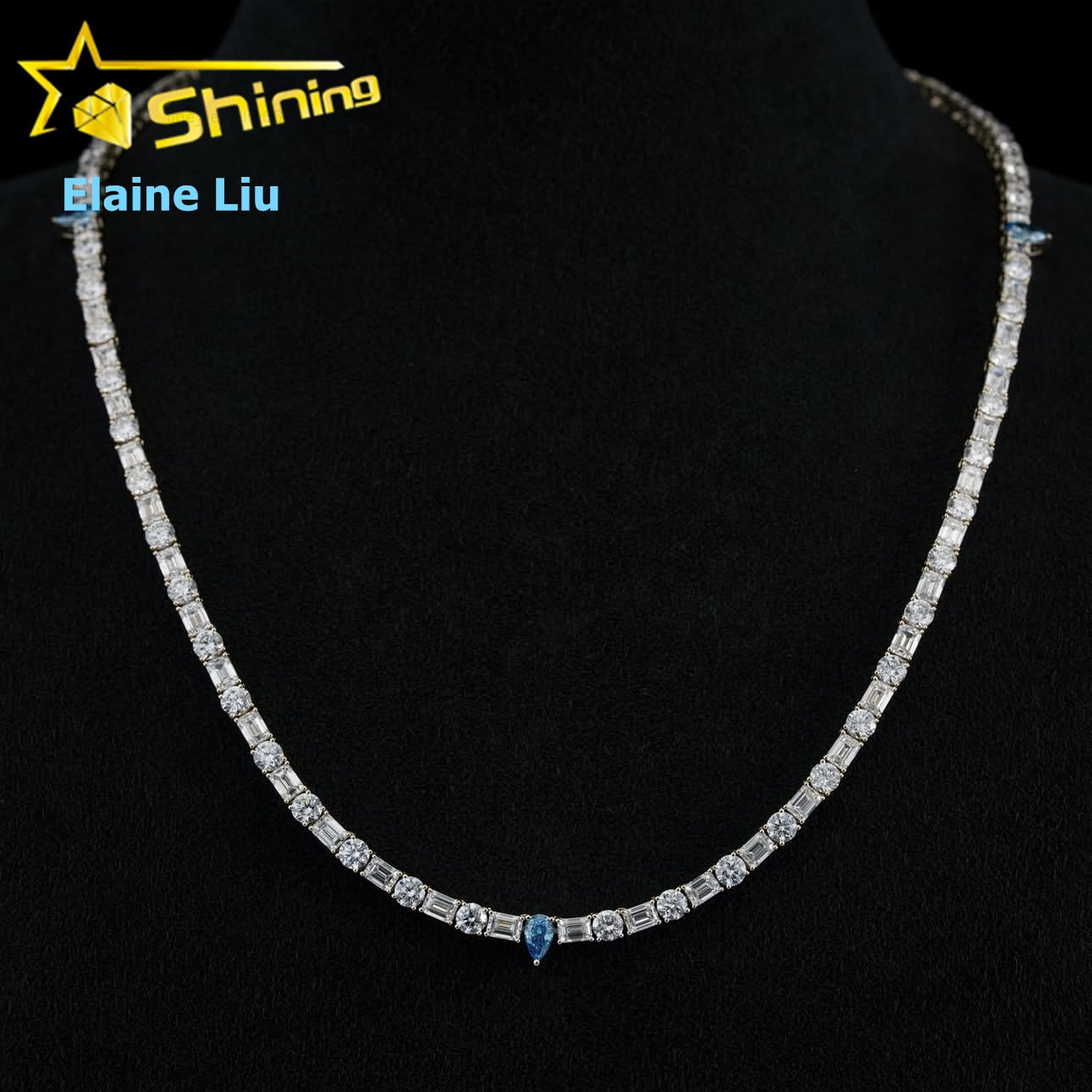 Iced Out Lad Diamond Hip Hop Fine Jewelry VVS Moissanite Tennis Necklace Men Sterling Silver 925 Tennis Chain Necklace