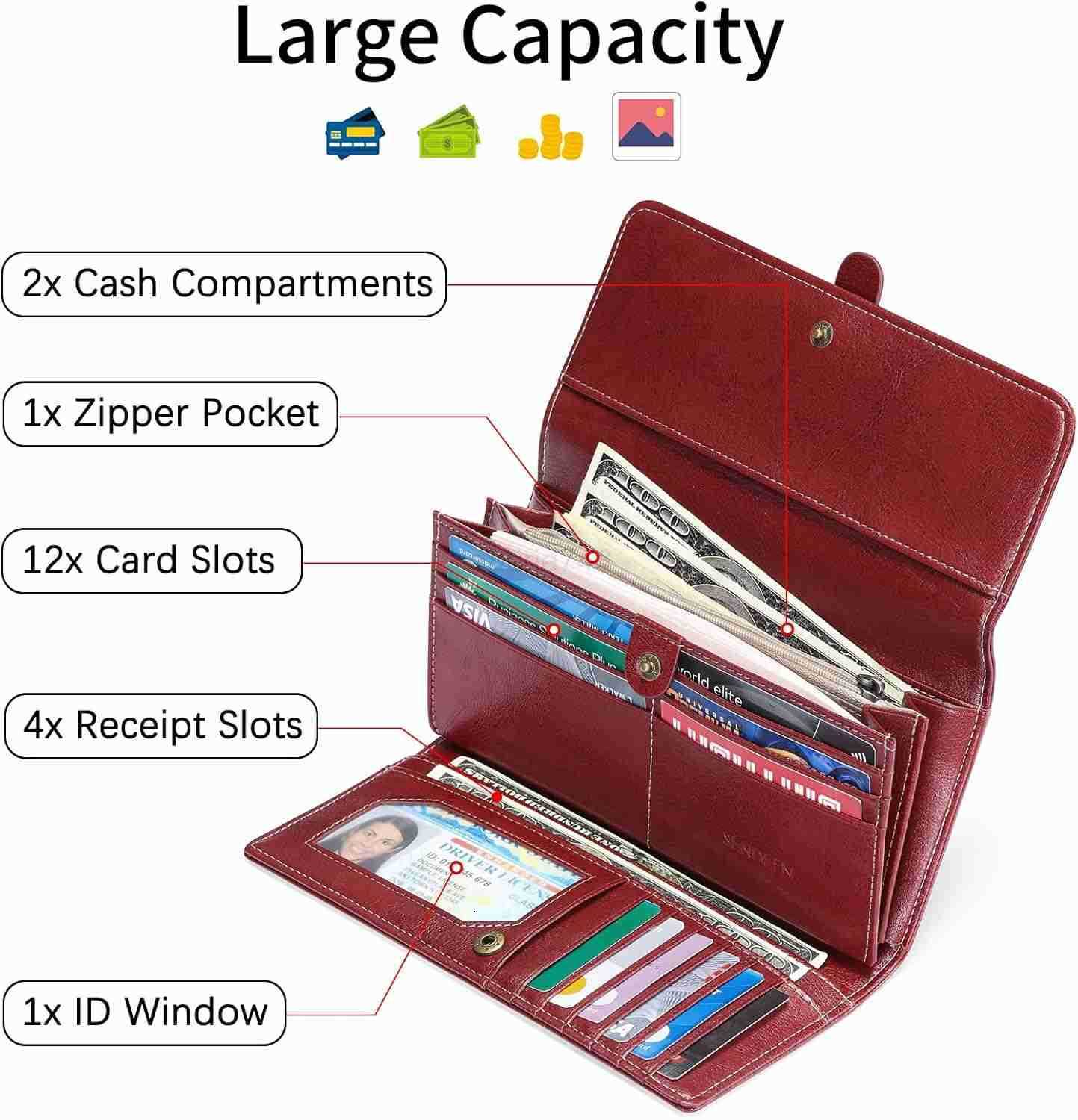 Wallets for Women Leather with RFID Blocking Trifold CARD Holder with ID Window WalletZ250910