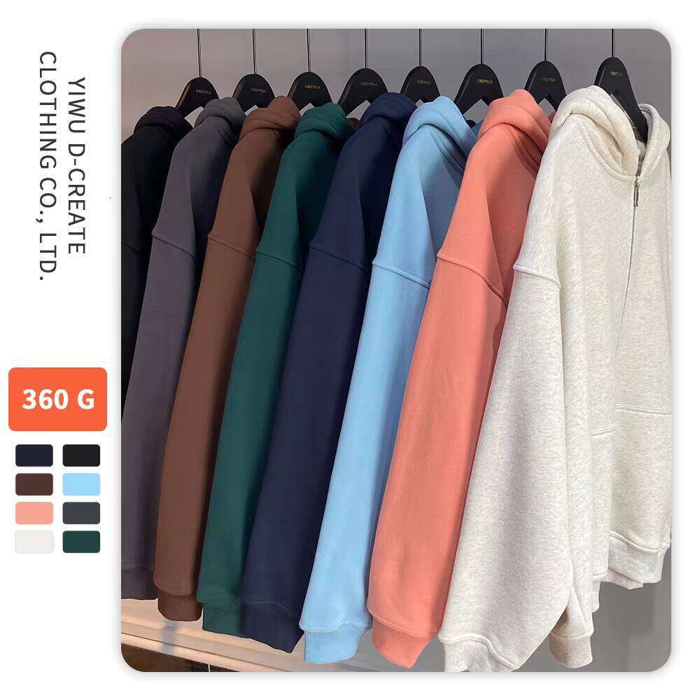 High-Quality Oversized Zipper Cotton Hoodie for Men and Women, Warm Pullover with Silk Screen Powder Puff Print