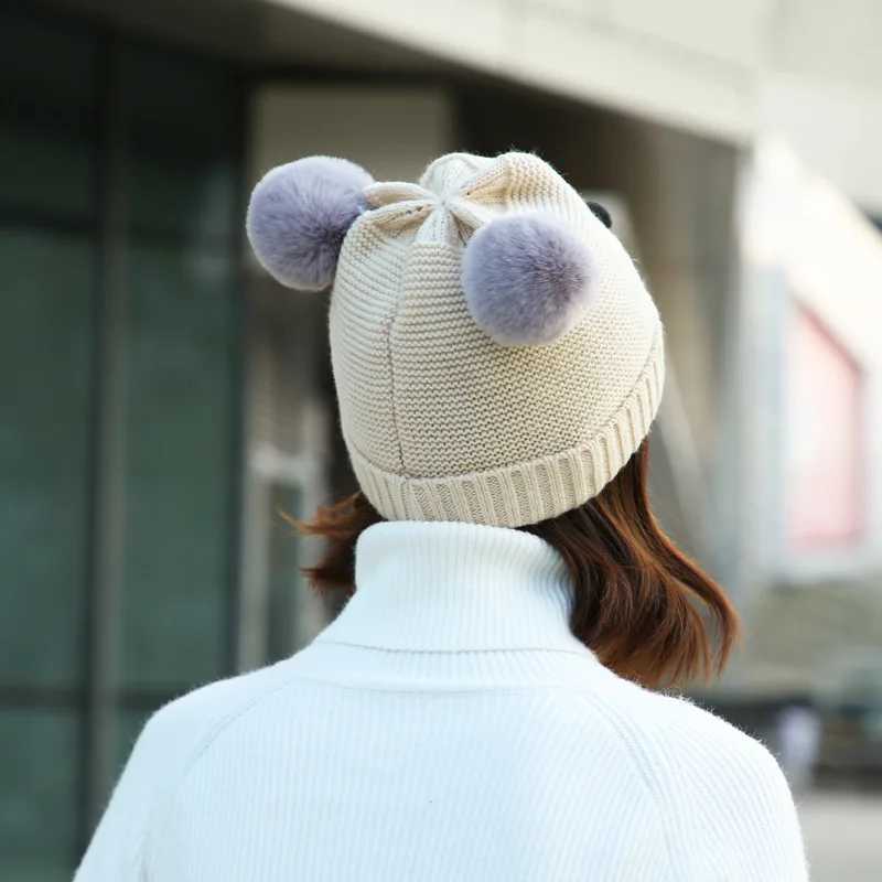 Janese Style Knitted Hat with Cat Ears and Smile Embroidery Warm Fleece Lined Beanie for Women Winter Ear ProtectionXJ250910